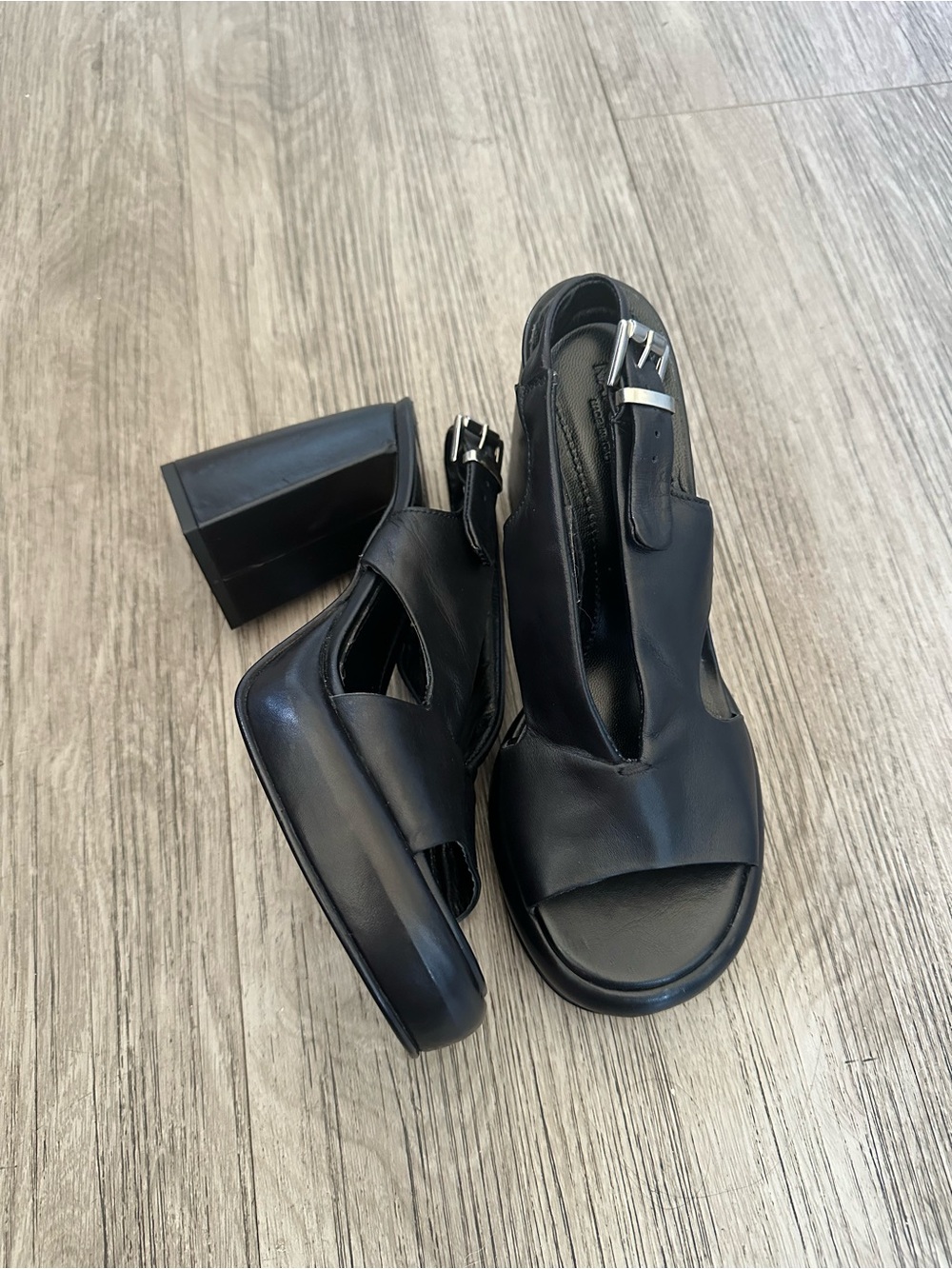 Napoleoni black soft leather comfort block heel sandals- made in Italy